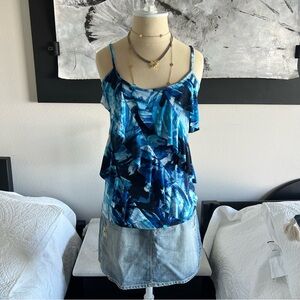 Ruffle blue and black tank top with adjustable straps